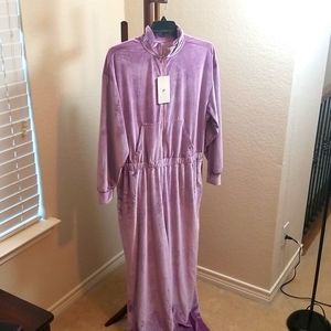 Fabletics lavender velour wide-leg jumpsuit